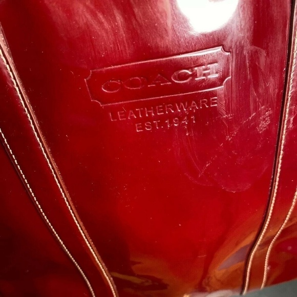 Coach F12838 Burgundy Red Wine Patent Leather Tote - Picture 3 of 8